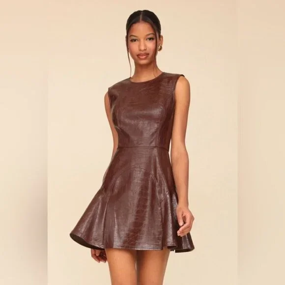 Avec Les Filles Women's Croc-Embossed Mini Dress Chocolate Brown Size 14 - Picture 4 of 16